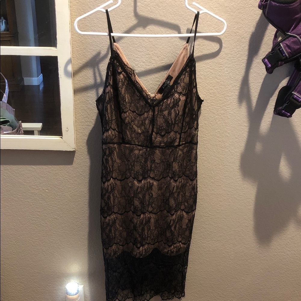 ANGL Black Lace Dress with Nude Lining